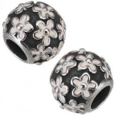 Korálek s velkým průvlekem s drobnými růžovými kytičkami chirurgická ocel JK 948 – Hledejceny.cz