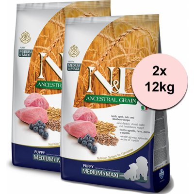 N&D Ancestral Grain Puppy Medium & Maxi Lamb & Blueberry 2 x 12 kg