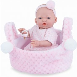 Marina & Pau Realistické miminko holčička Venuška v růžovém košíku