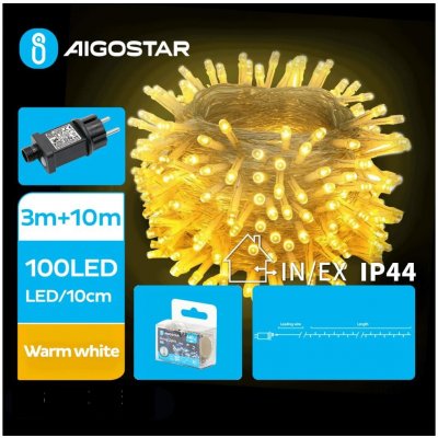 Aigostar LED Venkovní vánoční řetěz 100xLED 8 funkcí 13m IP44 teplá bílá B103031PN – Hledejceny.cz