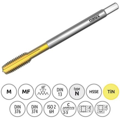 Narex Ždánice 041535220030000 - Závitník strojní M 3,0x0,5mm typ 3042 kód 3010 TiN, lícování ISO2 (6H). DIN 376 – Hledejceny.cz