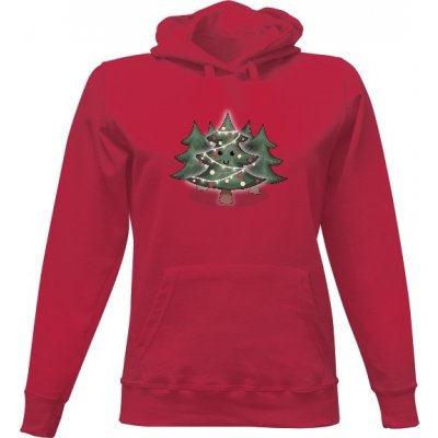 Dámská mikina s kapucí s potiskem Vánoční stromeček dámské Červená – Zboží Dáma