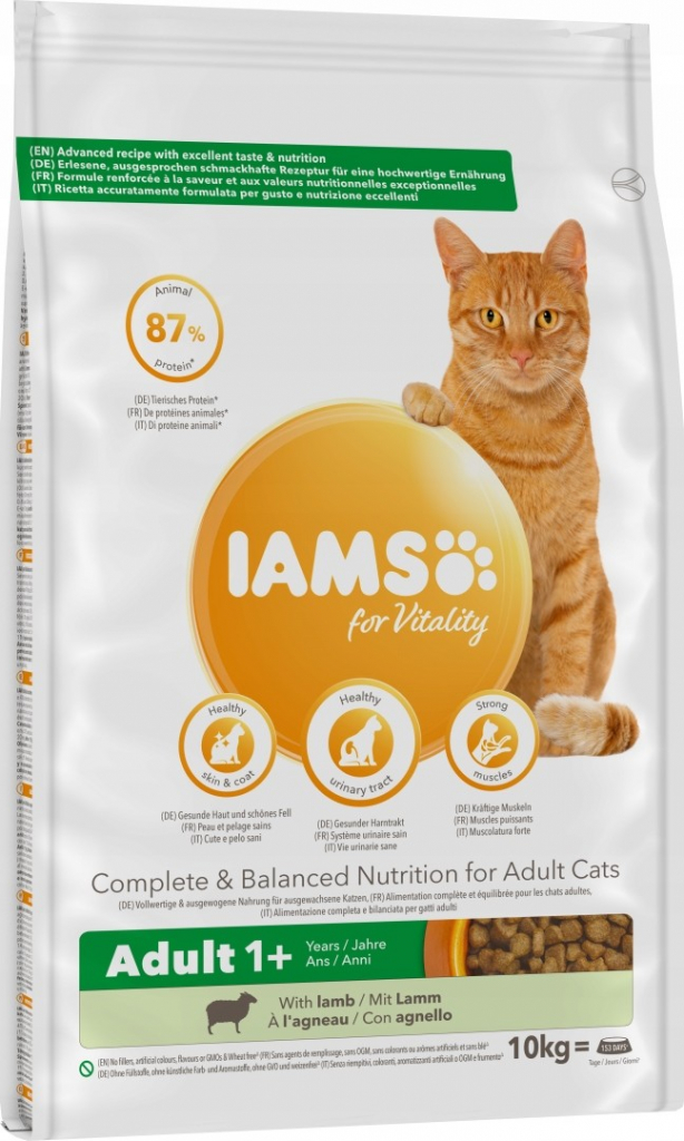 Iams for Vitality Adult Cat kuřecí krůtí jehněčí 10 kg