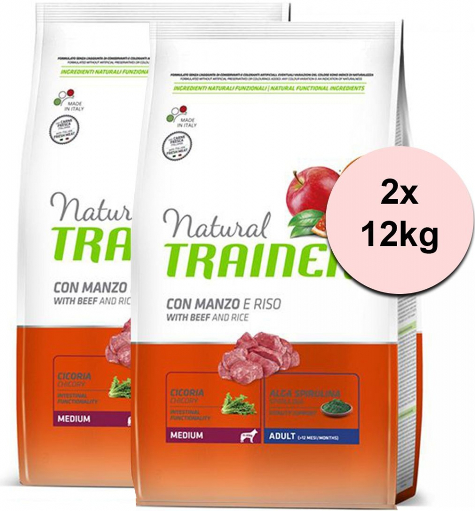 Trainer Natural Adult Medium hovězí a rýže 2 x 12 kg