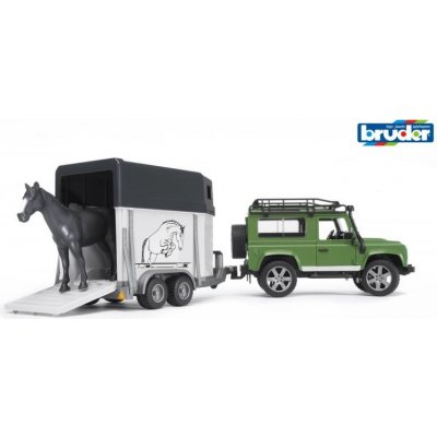 Bruder Užitkové vozy Land Rover s přívěsem pro přepravu koní včetně 1 koně 1:16 – Zboží Mobilmania