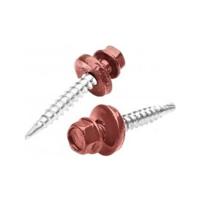 Šroub farmářský samořezný 4,8x20mm Lakovaný RAL 3011 červenohnědá s pogumovanou podložkou – Sleviste.cz
