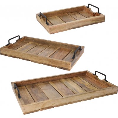 Home Styling Collection Dřevěný podnos - žebrovaný 3 ks A44710510 hnědá – Sleviste.cz