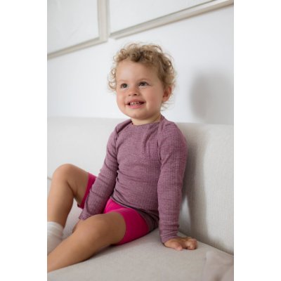 Dětské triko s dlouhým rukávem z merino vlny bavlny a hedvábí vínový melír Cosilana – Zboží Dáma