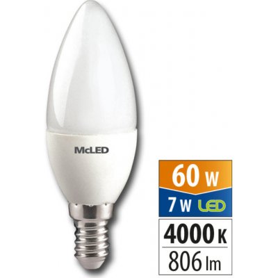 MCLED Žárovka LED 7W-60 E14 4000K 180° svíčka ML-323.034.87.0 – Hledejceny.cz
