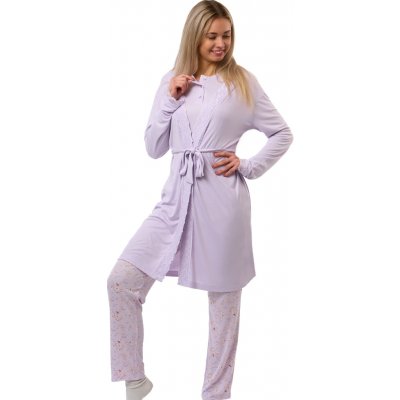 Světle fialový komplet župan a pyžamo se žlutorůžovými kvítky - luxusní 1G0757 fialová S – Hledejceny.cz