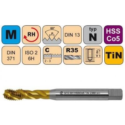 NÁSTROJE CZ Závitník strojní M6x1 ISO2 HSSCo5 TiN DIN 371 RSP35 - 2360 - CZZ2360-M6-ISO2 – Hledejceny.cz