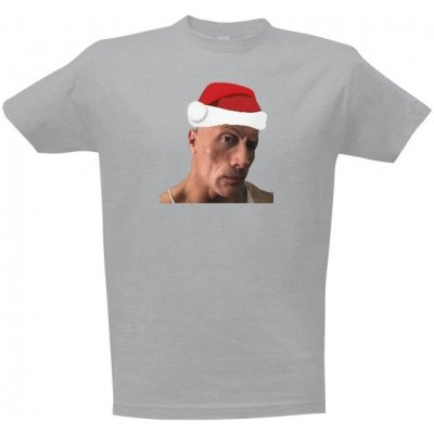 Tričko s potiskem Vánoční Dwayne Rock“ Johnson pánské Šedá melír – Zboží Mobilmania