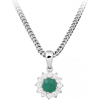 Silver Cat Stříbrný náhrdelník se zirkony a smaragdem SC565 – Zboží Dáma