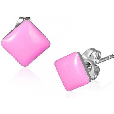 Šperky eshop z oceli lesklé růžové čtvercové puzetky X22.17 – Zboží Mobilmania