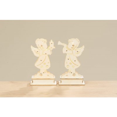 Dřevěný anděl Eleonor s LED osvětlení natural 21x12x7,5 cm – Hledejceny.cz