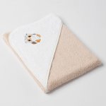 Veba LOTA osuška s kapucí béžovo/bílá s výšivkou Moudrá sovička natur lemovka 75x75 cm – Zboží Mobilmania