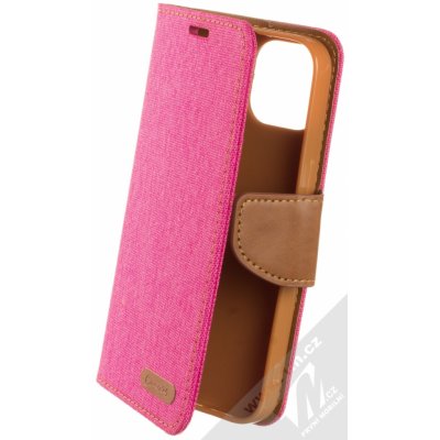 Pouzdro 1Mcz Canvas Book flipové Apple iPhone 14 Pro sytě růžové hnědé – Zboží Mobilmania