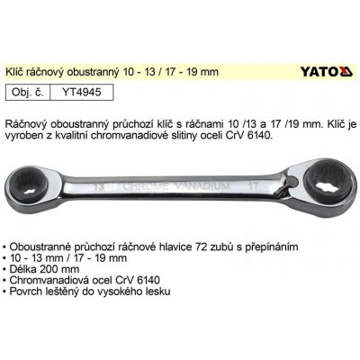 Yato Ráčnový klíč průchozí oboustranný 10-13-17-19 mm YT-4945 – Zbozi.Blesk.cz