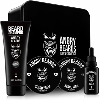 Angry Beards Jack Saloon olej na vousy 30 ml + balzám na vousy 50 ml + vosk na vousy 30 ml + šampon na vousy 250 ml dárková sada – Zboží Mobilmania