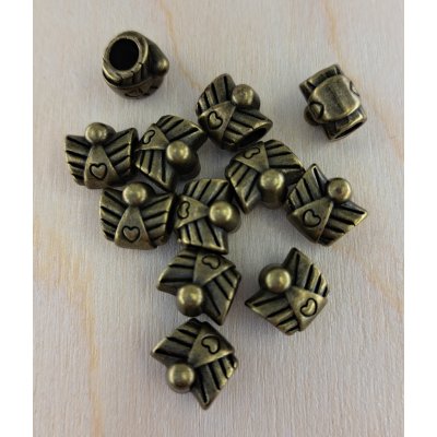 Kovový korálek - anděl - staromosazný - 10 x 11 x 9 mm - 1 ks – Zboží Dáma