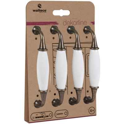Walteco Set nábytkových úchytek 128mm, antik mosaz a bílý porcelán, 4 ks , 7741 – HobbyKompas.cz