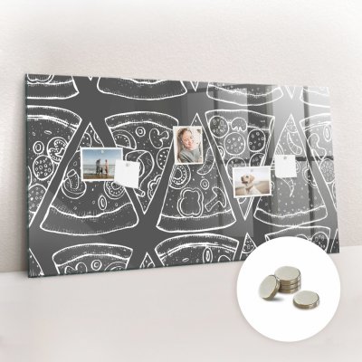 tulup Magnetická Tabule na Zeď Skleněná - Memo Board Kleněnou Přední Stranou - 5 magnetů v balení - 120 x 60 cm - Malovaná pizza