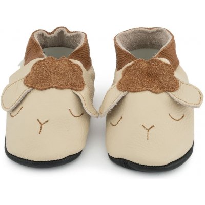 Ebooba Kožené capáčky s koženou podrážkou ovečka světlá Béžová – Zboží Dáma