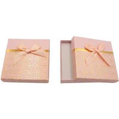 Mareb dárková krabička na šperky s mašlí růžová se zlatým vzorem 9 × 9 cm – Zboží Dáma