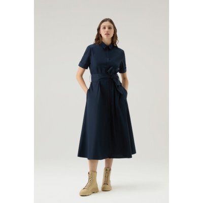 WOOLRICH BELTED POPLIN SHIRT DRESS modrá