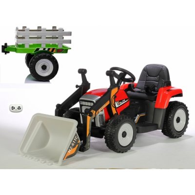 Daimex dětský elektrický traktor s funkční nakládací lžící a vlekem červená