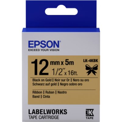 Epson Pokladní Systémy EPSON POKLADNÍ SYSTÉMY Epson zásobník se štítky – saténový pásek, LK-4KBK černá / zlatá, 12 mm (5 m), C53S654001 – Zboží Živě