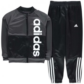 Adidas Linear Logo Tracksuit Junior Boys DkGrey Blk Wht