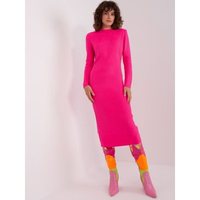Basic elegantní svetrové midi šaty tmavě růžové