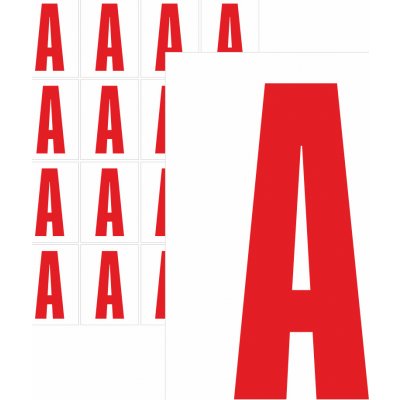 Písmena samolepící červená A samolepící vinylová fólie 75 mm písmo - aršík 4 ks – Zboží Dáma