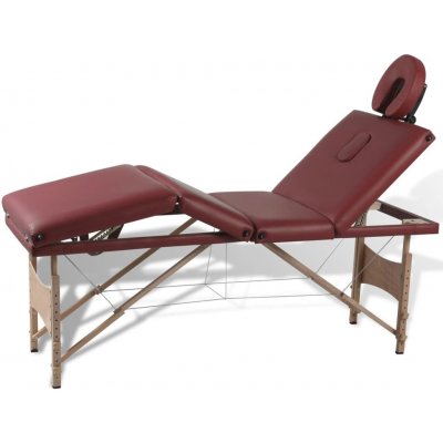 Vida XL 110094 skládací masážní stůl se 4 zónami a dřevěný rám červený