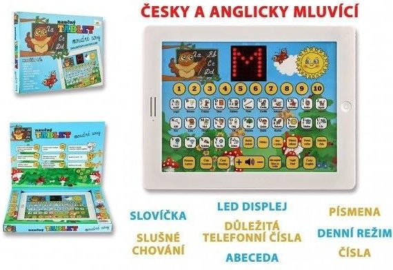 Teddies Naučný tablet moudré sovy dvojjazyčný CZ+AJ na baterie se zvukem