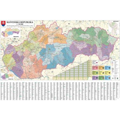 Excart Maps Slovensko - nástěnná administrativní mapa 135 x 90 cm Varianta: bez rámu v tubusu, Provedení: laminovaná mapa v lištách – Hledejceny.cz