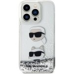Karl Lagerfeld Liquid Glitter Karl and Choupette Heads iPhone 14 Pro Max - stříbrné