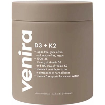 Venira Vitamin D3 + K2 1000 I.U. 80 kapslí – Hledejceny.cz
