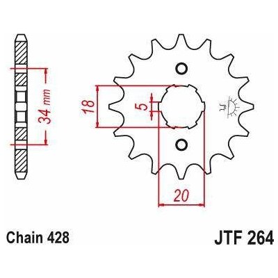 JT JTF264.15 Přední kolečko (pastorek), 15 zubů, 428 KYMCO 125 PULSAR 01-10