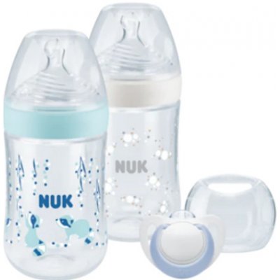 Nuk kojenecký set Nature Sense láhev s ukazatelem teploty a dudlík modrá 260 ml