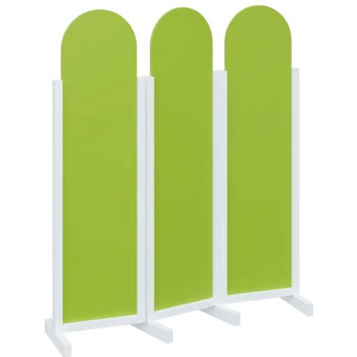Atmosfere ROUND 116 dřevěný 3-dílný paraván mobilní výška 1600 mm rám bílá výplň jarní zeleň – Zboží Dáma