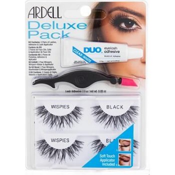 Ardell Wispies Deluxe Pack 2 páry + lepidlo na řasy Duo 2,5 g + aplikátor Black