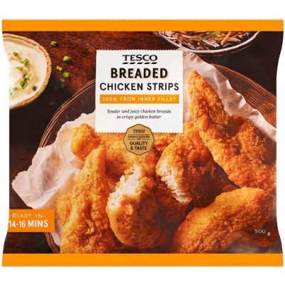 Tesco Marinovaný obalovaný předsmažený kuřecí prsní vnitřní filet 500 g – Zboží Dáma