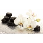 WEBLUX 47301655 Fototapeta papír Spa stones and orchid flowers Lázeňské kameny a květiny orchideje izolovaných na bílém. rozměry 184 x 128 cm