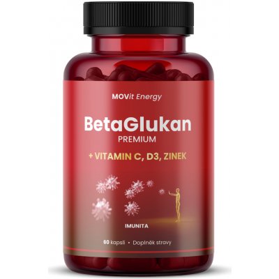 MOVit BetaGlukan 350 mg + Vitamin C, D3, Zinek PREMIUM 60 kapslí – Hledejceny.cz