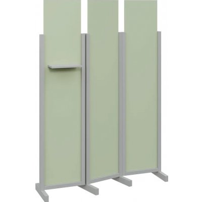 Atmosfere LINE 319 dřevěný 3-dílný paraván mobilní výška 1900 mm rám šedá výplň šedo-zelinkavá polička – Sleviste.cz