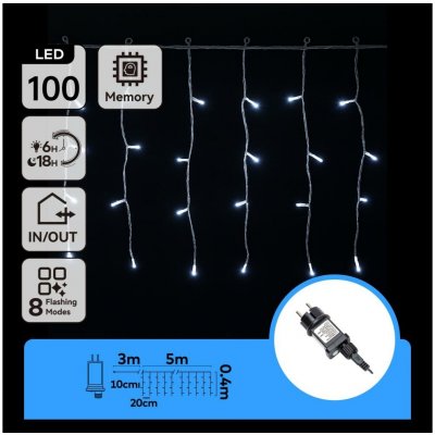 Aigostar LED Venkovní vánoční řetěz 100xLED/8 funkcí 5x0,4m IP44 studená bílá B103031Q4 – Hledejceny.cz