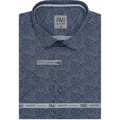 AMJ pánská košile bavlněná krátký rukáv slim-fit s drobnými bílými ornamenty tmavě modrá VKSBR1196