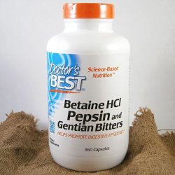 Doctor's Best Betaine HCl + Pepsin & Gentian Bitters hořec 360 kapslí